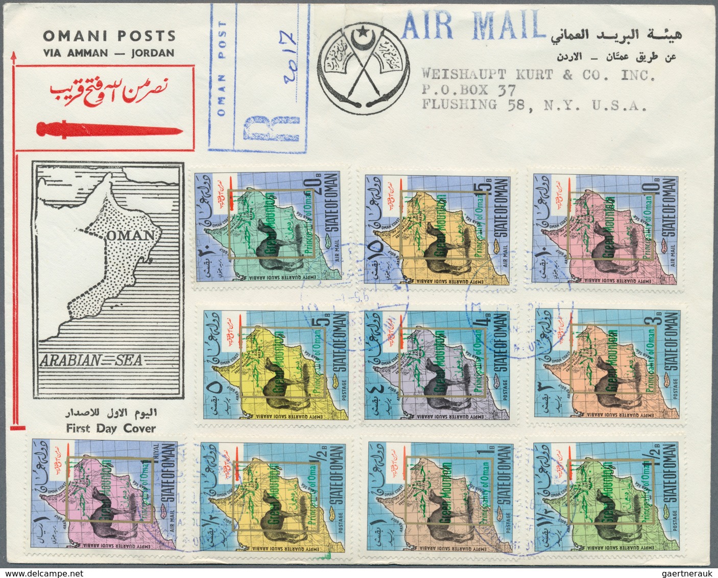 Oman: 1969/1971, "State Of Oman", Private Issue Of Exile Government, Lot Of Eight Covers, Thereof Si - Omán