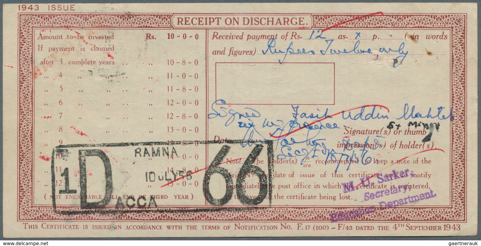 Pakistan: 1948-49: Collection Of 35 Indian 1943 'Post Office National Savings Certificate"s 10r. Ove - Pakistán