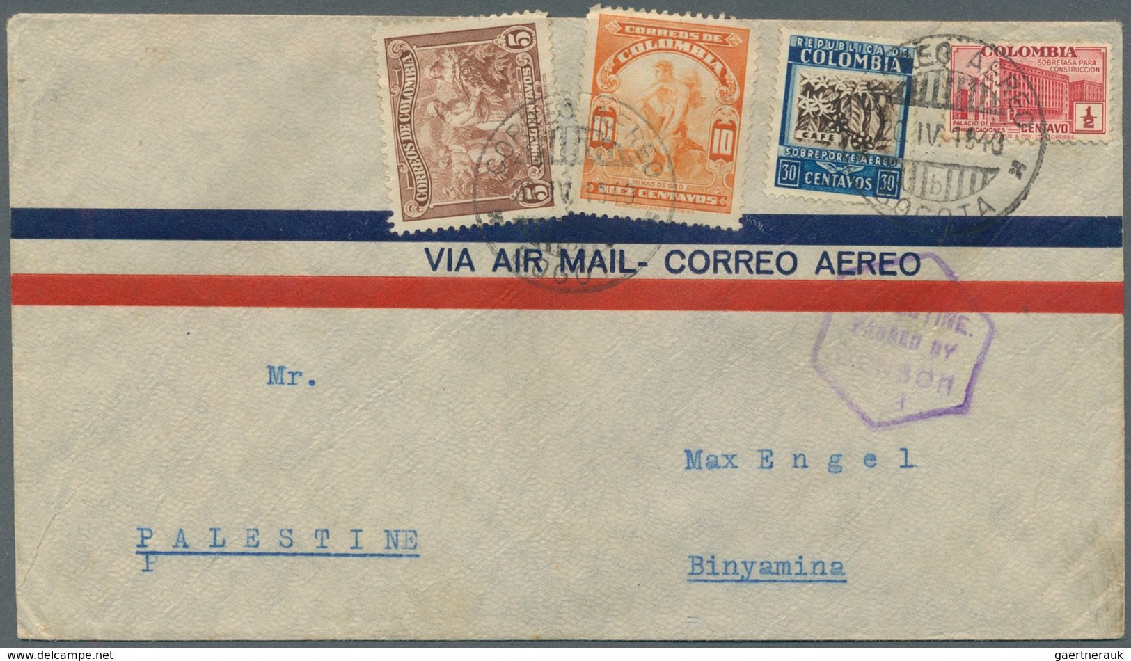 Palästina: 1935/1948, 47 Letters Incoming To Palestine From Various Countries Like Bolivia, Columbia - Palestina