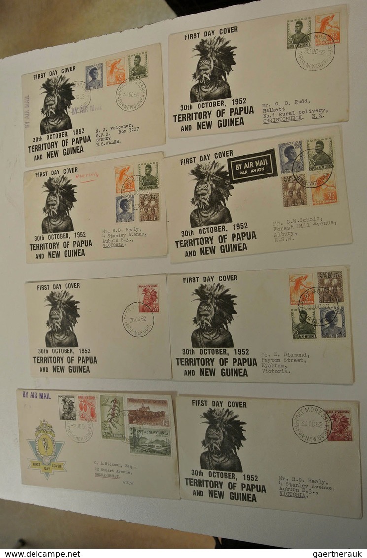 Papua Neuguinea: 1952/88: Lot Of Ca. 1400 FDC's Of Papua New Guinea 1952-1988 In Large Box. Lot Cont - Papouasie-Nouvelle-Guinée