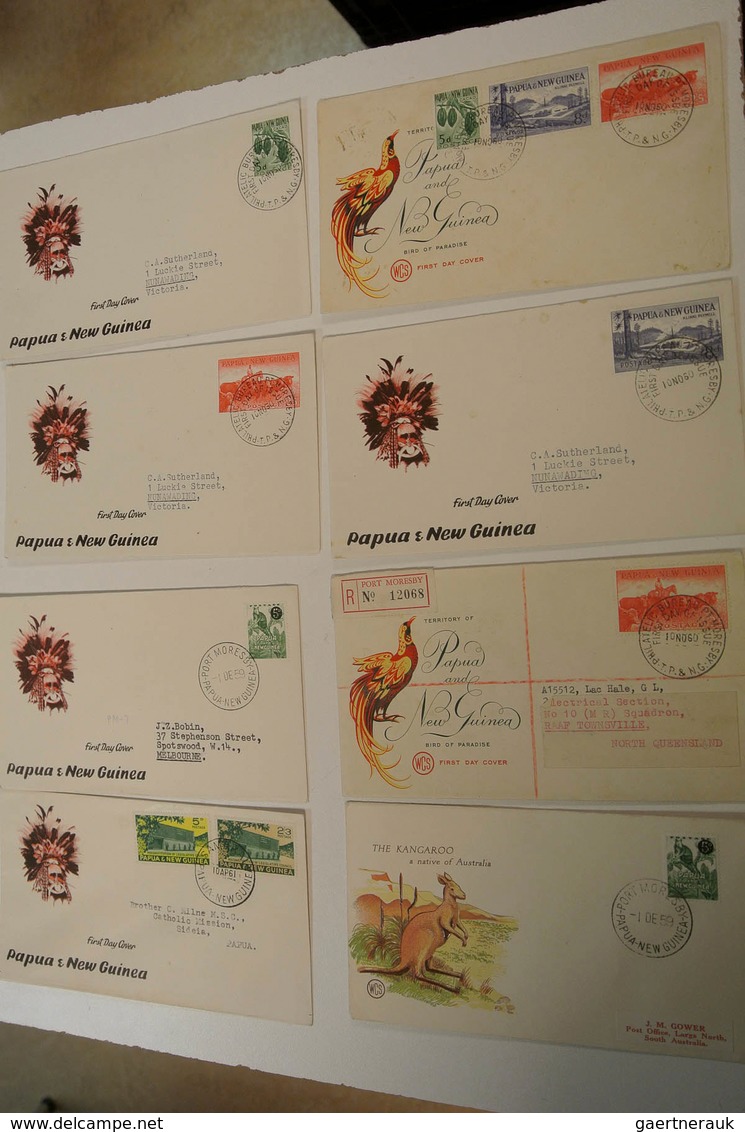 Papua Neuguinea: 1952/88: Lot Of Ca. 1400 FDC's Of Papua New Guinea 1952-1988 In Large Box. Lot Cont - Papouasie-Nouvelle-Guinée