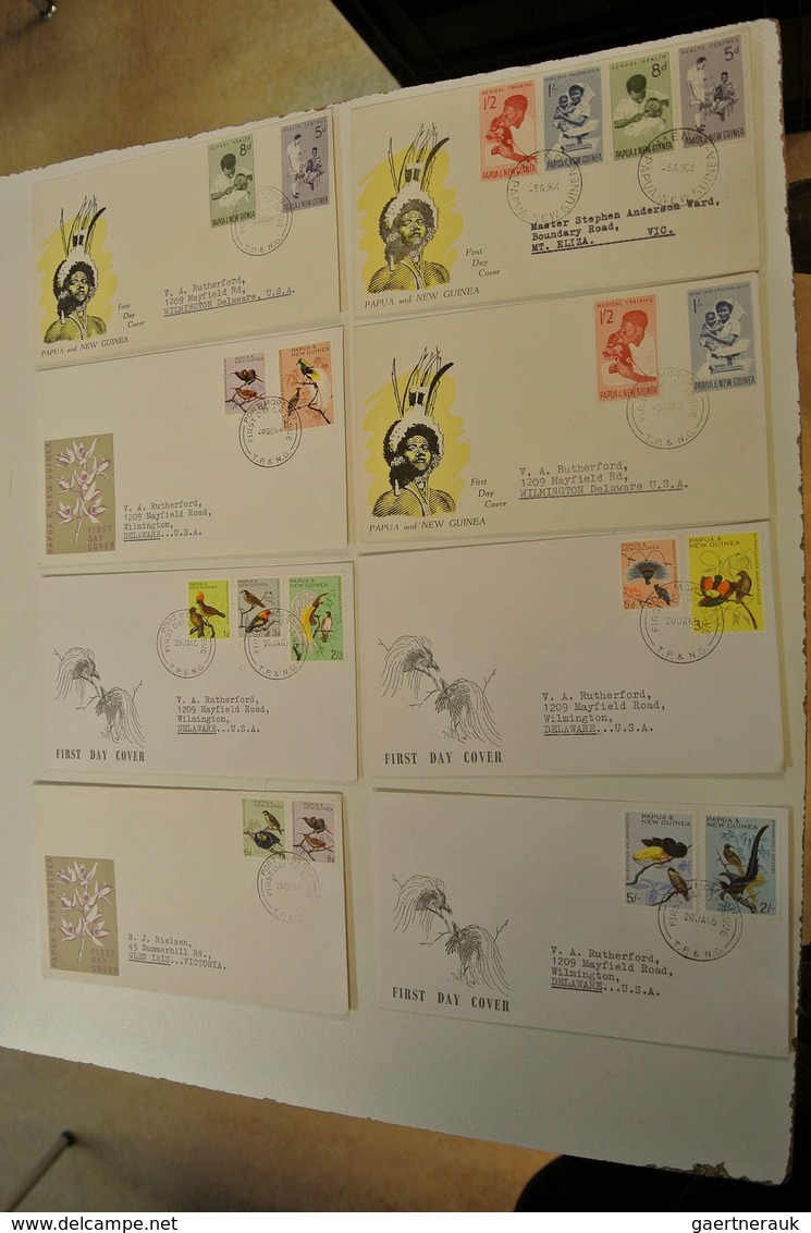 Papua Neuguinea: 1952/88: Lot of ca. 1400 FDC's of Papua New Guinea 1952-1988 in large box. Lot cont