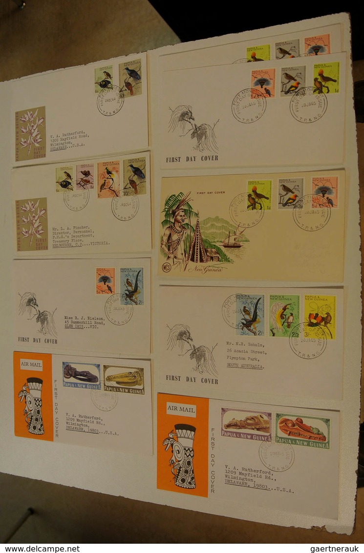 Papua Neuguinea: 1952/88: Lot of ca. 1400 FDC's of Papua New Guinea 1952-1988 in large box. Lot cont