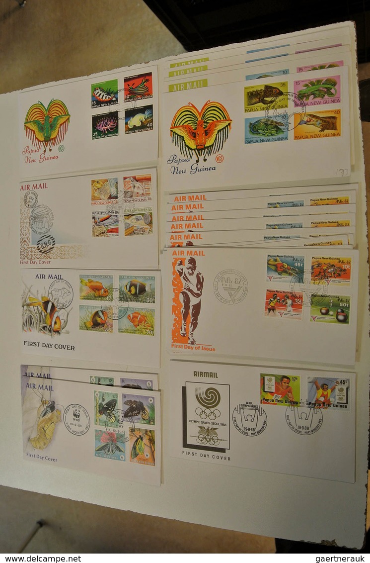 Papua Neuguinea: 1952/88: Lot of ca. 1400 FDC's of Papua New Guinea 1952-1988 in large box. Lot cont