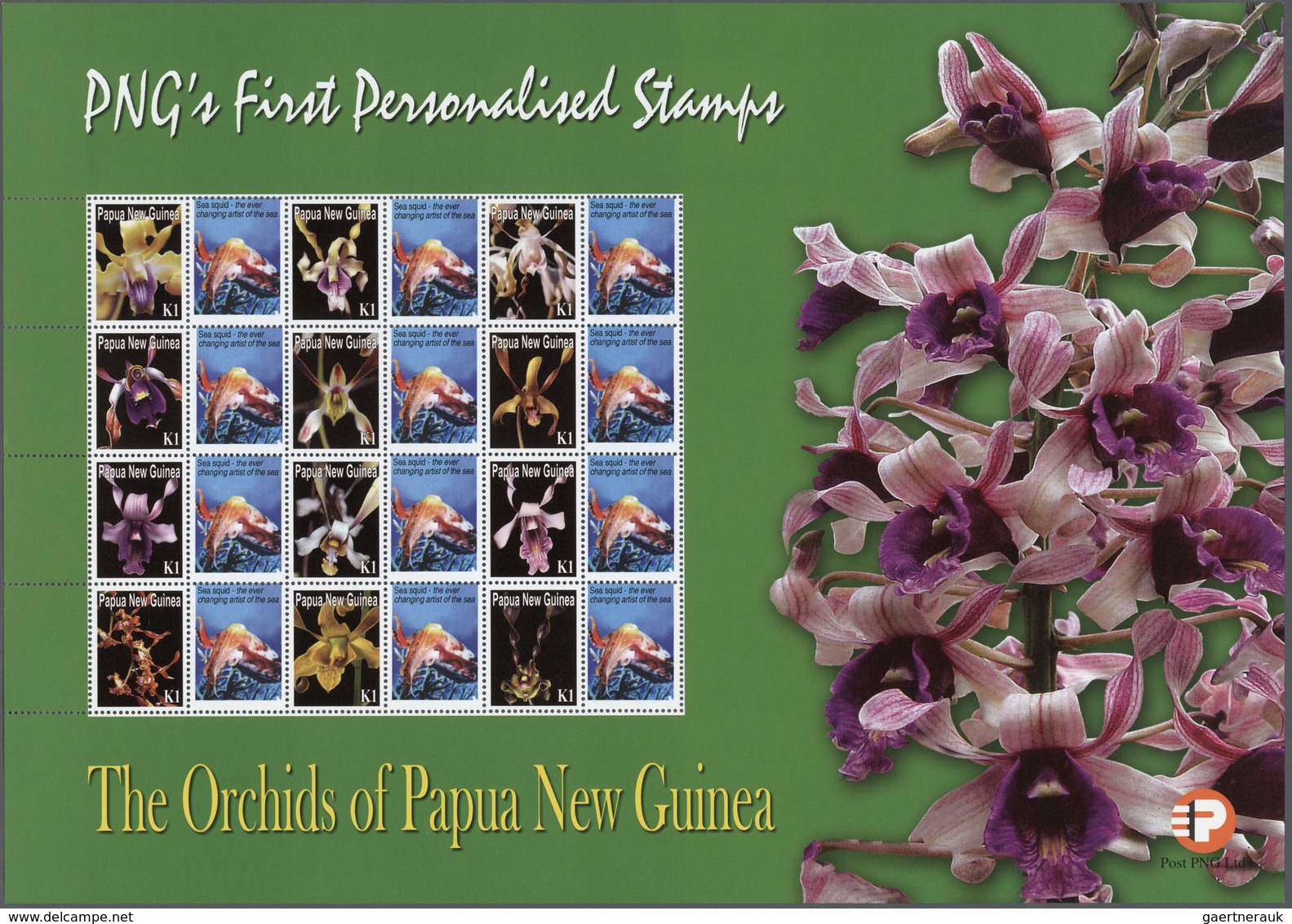 Papua Neuguinea: 2007. Lot With 500 Sheets ORCHIDS 1.00k With Personalised Ornamental Label SEA SQUI - Papúa Nueva Guinea