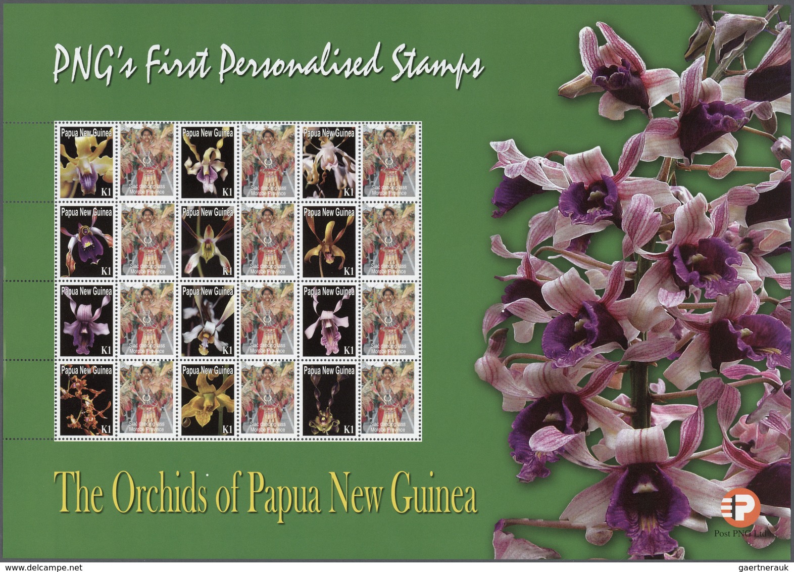 Papua Neuguinea: 2007. Lot With 500 Sheets ORCHIDS 1.00k With Personalised Ornamental Label SIAC DAN - Papúa Nueva Guinea