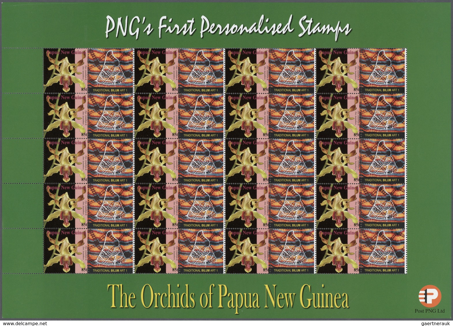 Papua Neuguinea: 2007. Lot With 500 Sheets ORCHIDS 0.85k With Personalised Ornamental Label TRADITIO - Papúa Nueva Guinea