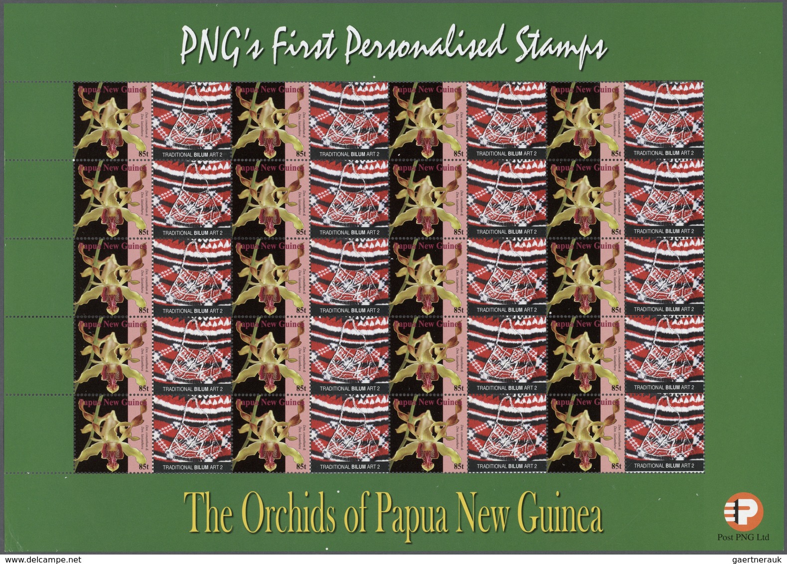 Papua Neuguinea: 2007. Lot With 500 Sheets ORCHIDS 0.85k With Personalised Ornamental Label TRADITIO - Papúa Nueva Guinea