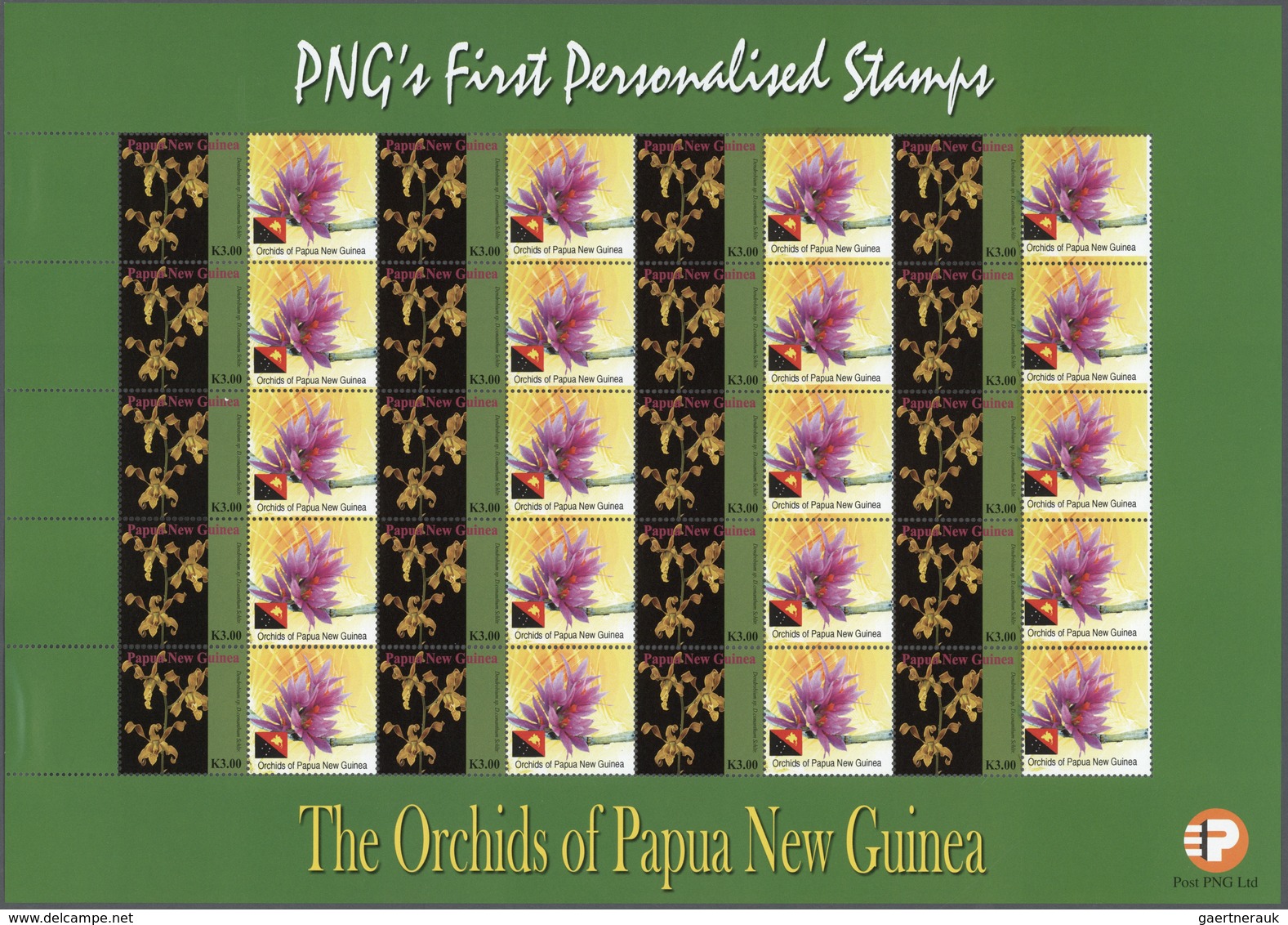 Papua Neuguinea: 2007. Lot With 500 Sheets ORCHIDS 3.00k With Personalised Ornamental Label ORCHIDS - Papúa Nueva Guinea