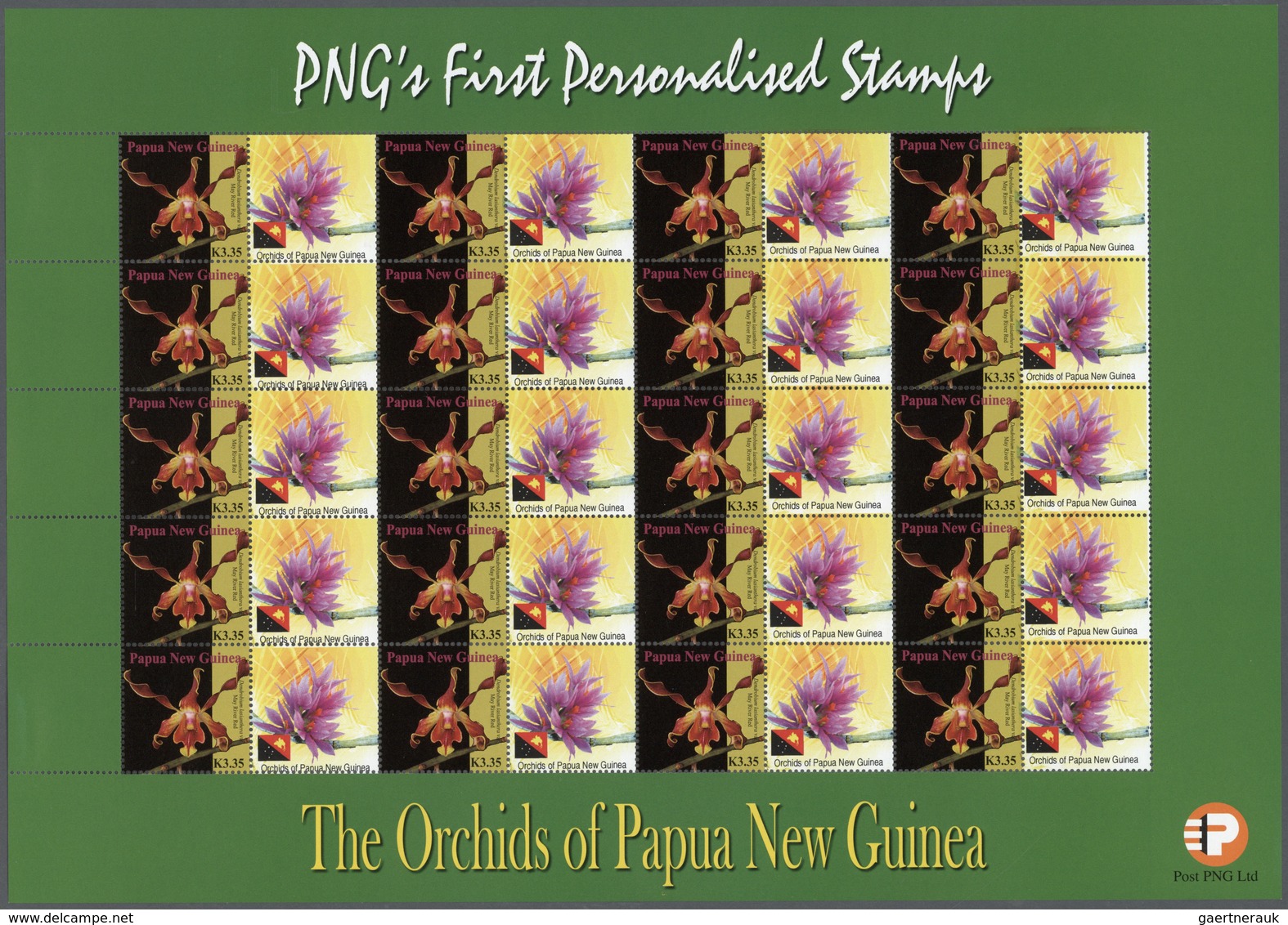 Papua Neuguinea: 2007. Lot With 500 Sheets ORCHIDS 3.35k With Personalised Ornamental Label ORCHIDS - Papúa Nueva Guinea