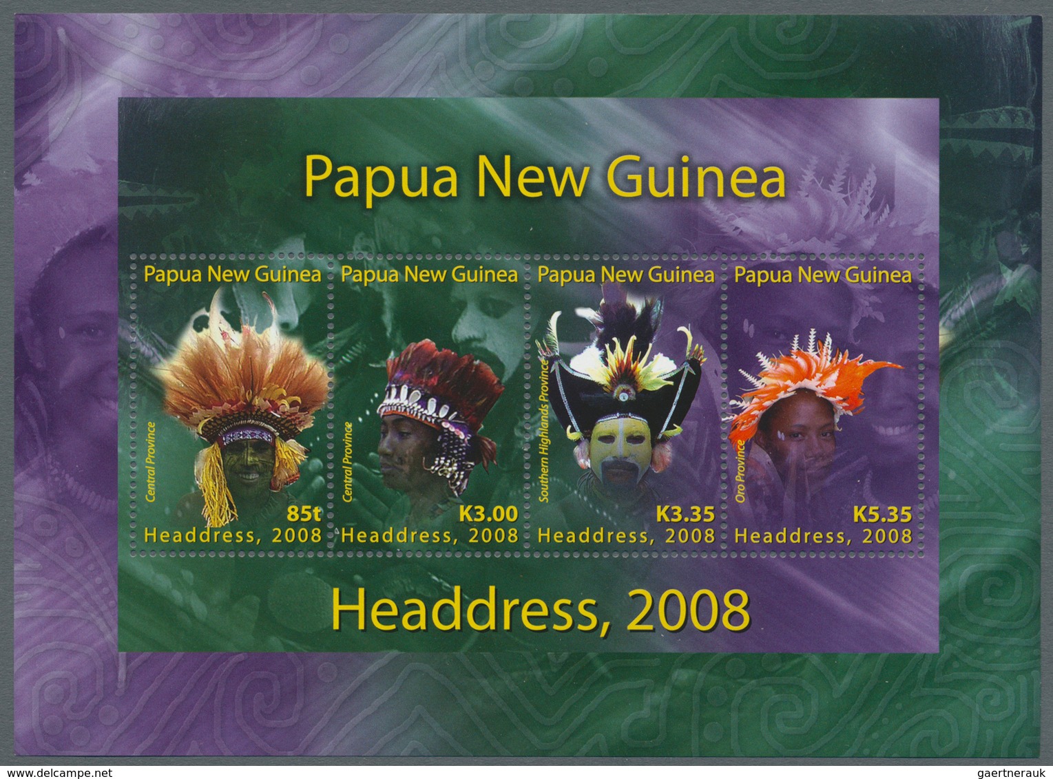 Papua Neuguinea: 2008, Papua New Guinea. HEADDRESSES. Lot Of 375 Souvenir Sheets Each Containing The - Papouasie-Nouvelle-Guinée