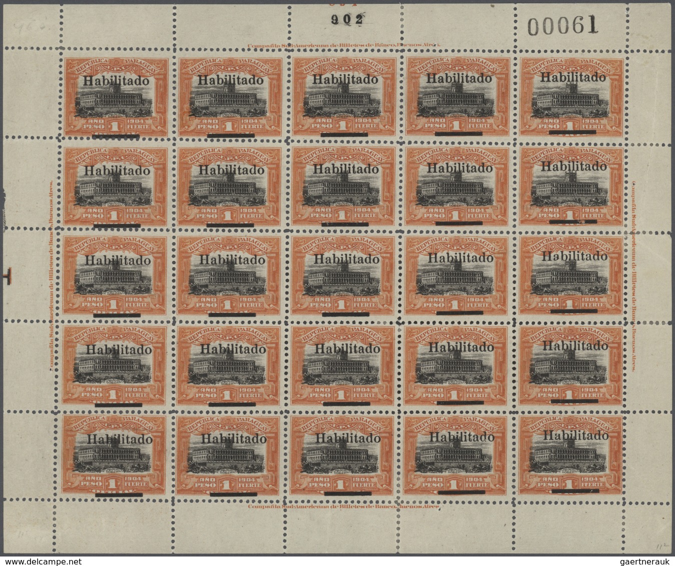 Paraguay: 1908/1909, Revaluation Overprints, Specialised Assortment Of Nine Complete Sheets Of 25 St - Paraguay