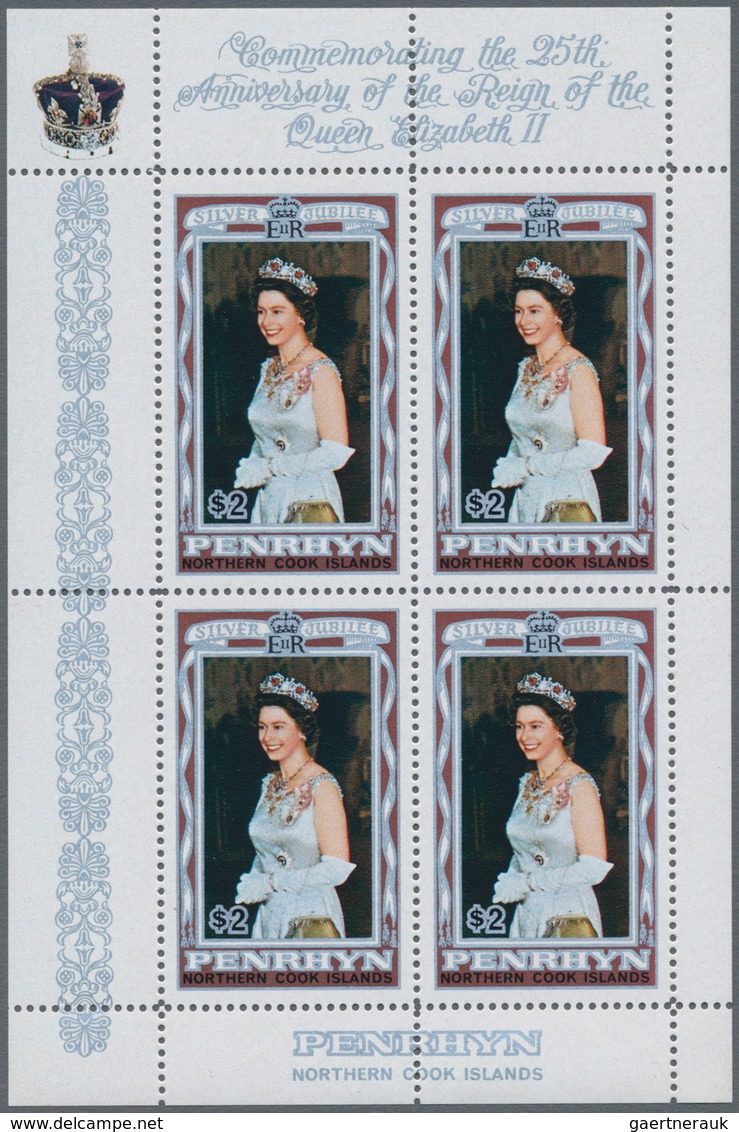 Penrhyn: 1977, Silver Jubilee QEII Complete Set Of Three In A Lot With 70 Sheetlet Sets Of Four (= 2 - Penrhyn