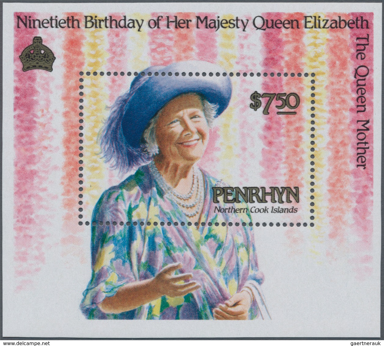 Penrhyn: 1990, 90th Birthday Of Queen Mum Miniature Sheet $7.50 In A Lot With About 200 Miniature Sh - Penrhyn