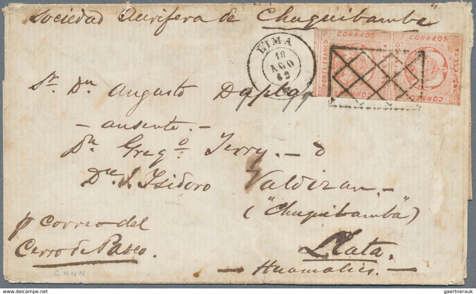 Peru: 1861/1862, 7 Folded Letters And One Front All Franked With 1 Peseta Coat Of Arms From 3rd Issu - Pérou