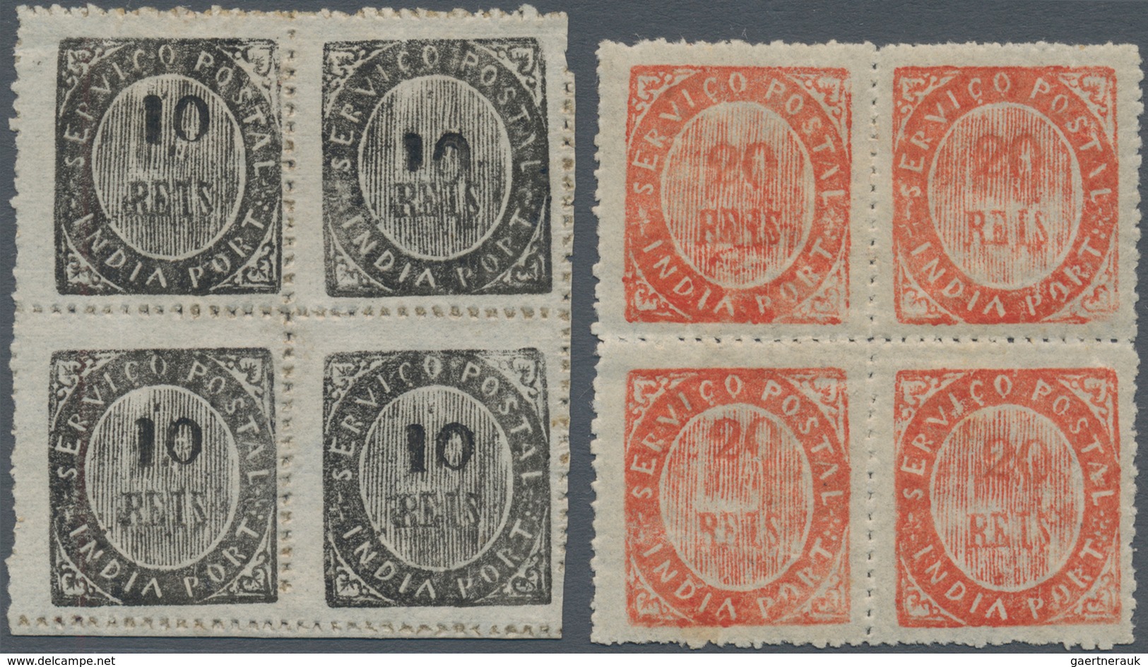 Portugiesisch-Indien: 1873/74, Type I Mint (one Used): 1 R. Type IA Error "1" Inverted, 1 R. IB Smal - Inde Portugaise