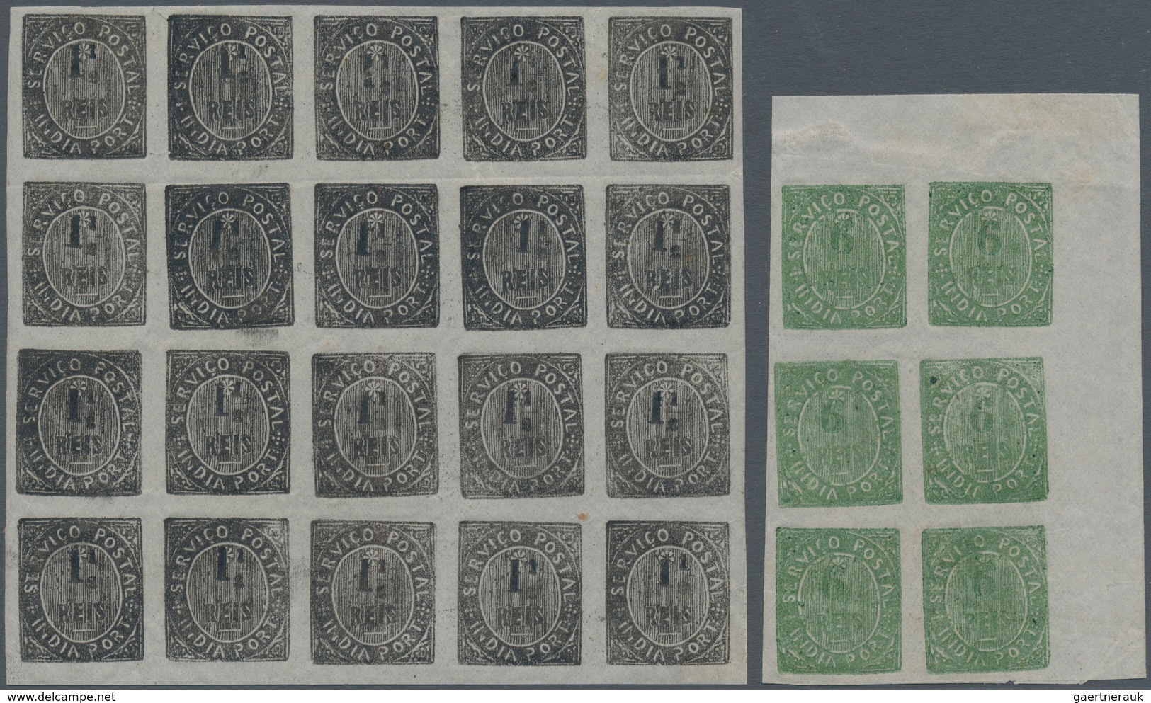 Portugiesisch-Indien: 1883, Native Issues, Mint Selection: 4 1 /2 On 40 R. Blue Pair Type IIB (MF123 - Inde Portugaise
