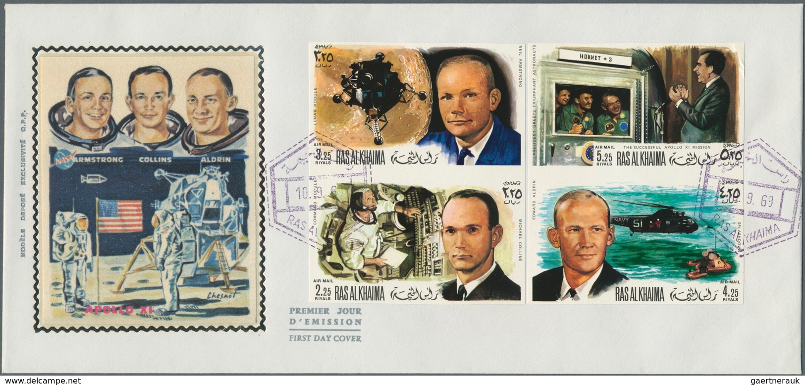 Ras al Khaima: 1969/1970, Space/Apollo, group of eight cacheted envelopes incl. six souvenir sheets.