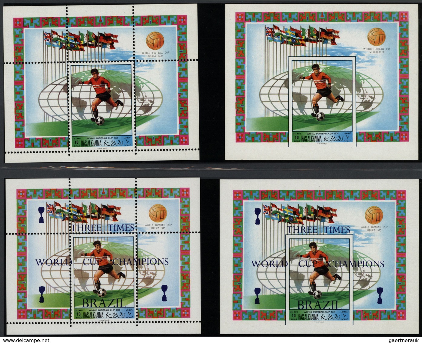 Ras al Khaima: 1970, Football World Championship/Olympic Games, u/m collection incl. se-tenant gutte