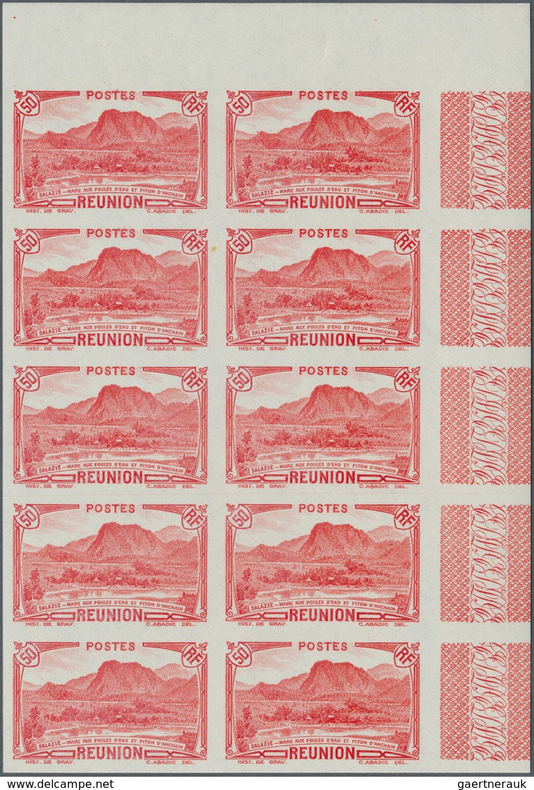 Reunion: 1933, Definitives "Views", 50c. Red "Piton D'Anchain", Lot Of 42 IMPERFORATE Stamps Within - Neufs