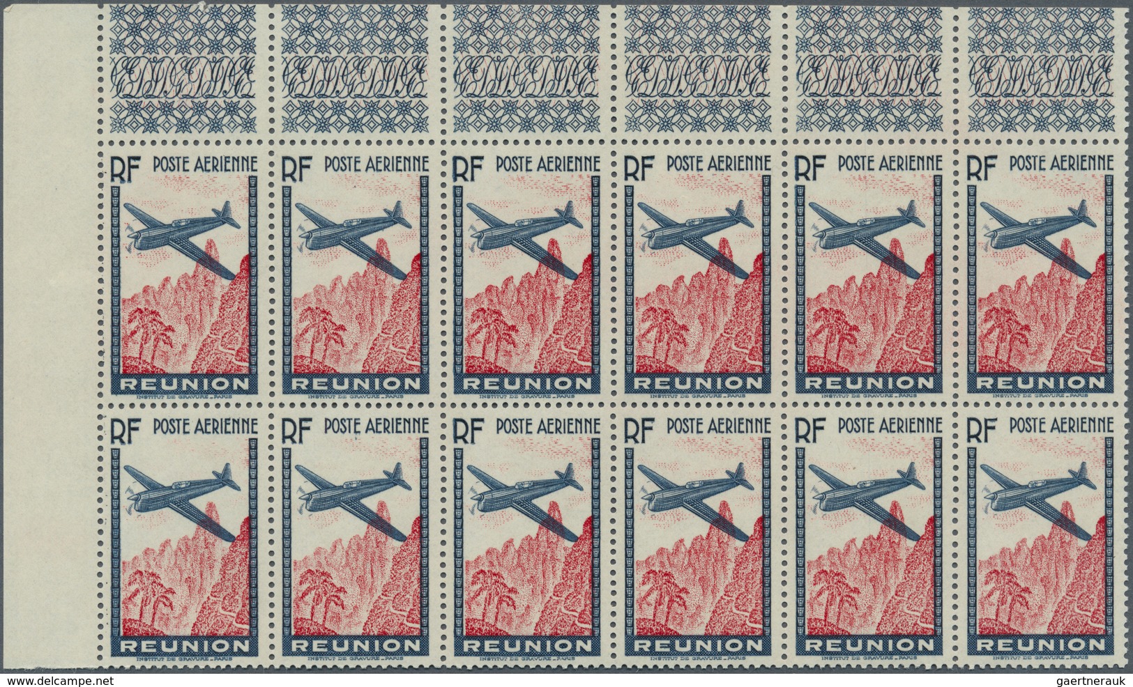 Reunion: 1938, Airmails, 3.65fr. Slate/carmine Showing Variety "Missing Value", 30 Stamps Within Uni - Neufs