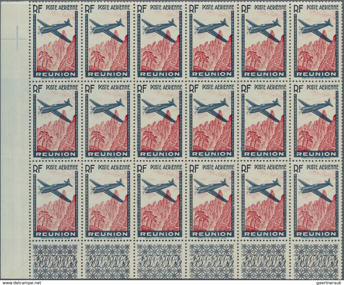 Reunion: 1938, Airmails, 3.65fr. Slate/carmine Showing Variety "Missing Value", 30 Stamps Within Uni - Neufs