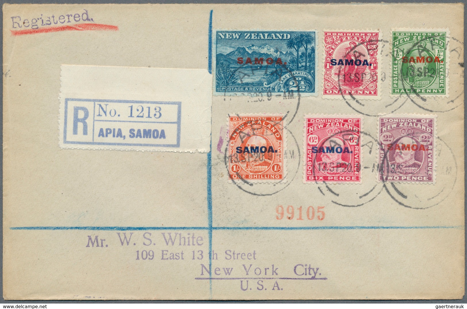 Samoa: 1916-20: Six Registered Covers From Apia To Germany, Switzerland And U.S.A. With Various Fran - Samoa