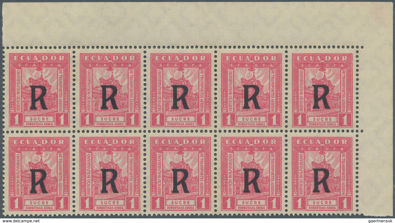 SCADTA - Ausgaben Für Ecuador: 1929, Registration Stamp 1s. Rose ‚Cathedral Of Quito‘ With Black Opt - Equateur