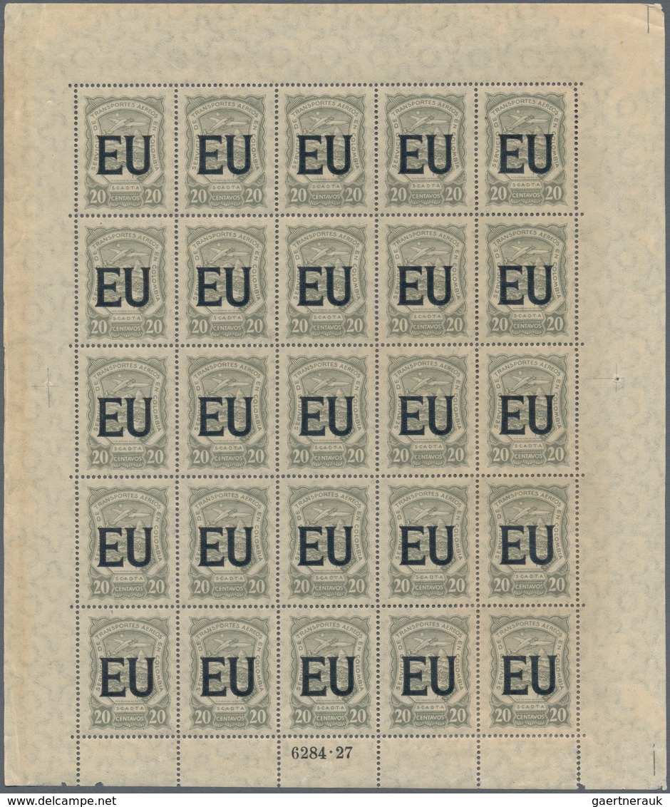SCADTA - Länder-Aufdrucke: 1923, United States "EU", Black Machine Overprint On 20c. Grey, 5.000 Min - Avions