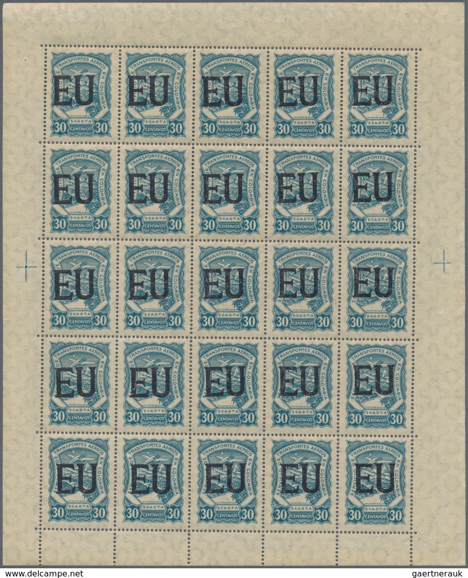 SCADTA - Länder-Aufdrucke: 1923, United States "EU", Black Machine Overprint On 30c. Blue, 2.425 Min - Aviones