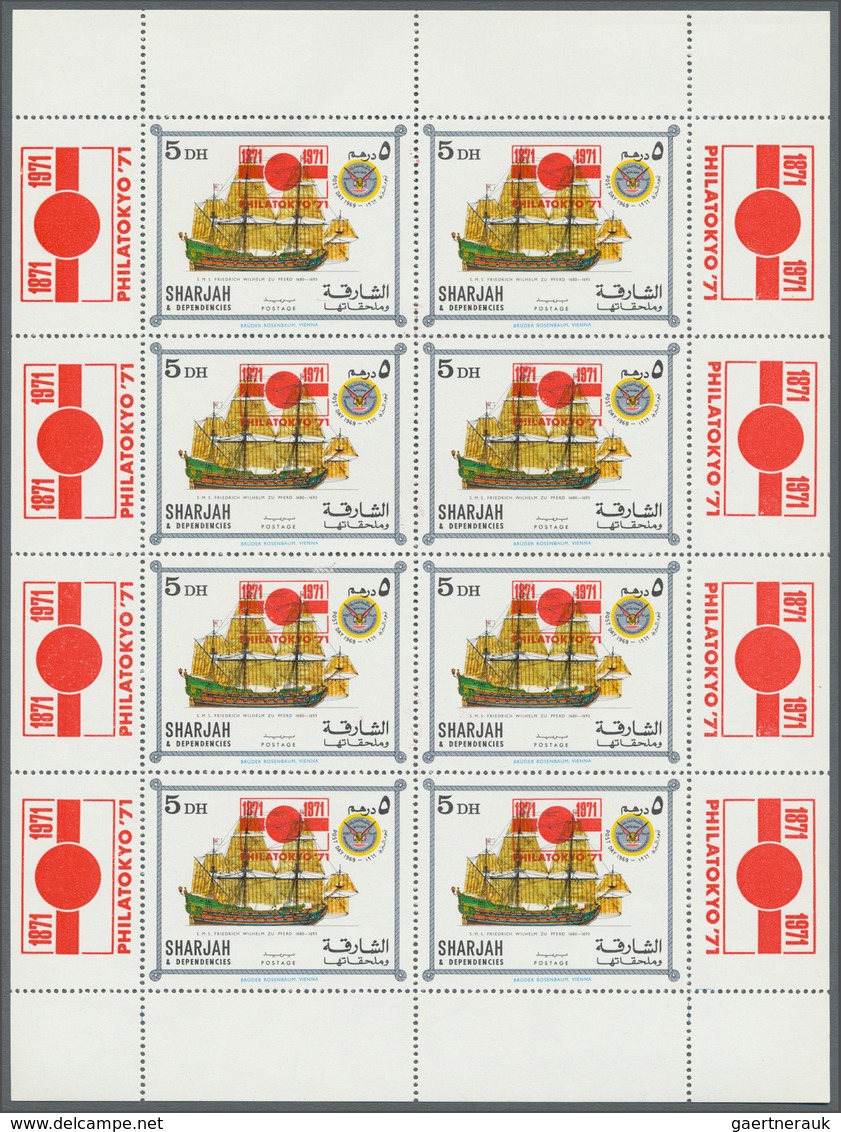 Schardscha / Sharjah: 1972, Sailing Ships With Opt. Of Red PHILATOKYO '71 Emblem On Stamps And In Ma - Sharjah