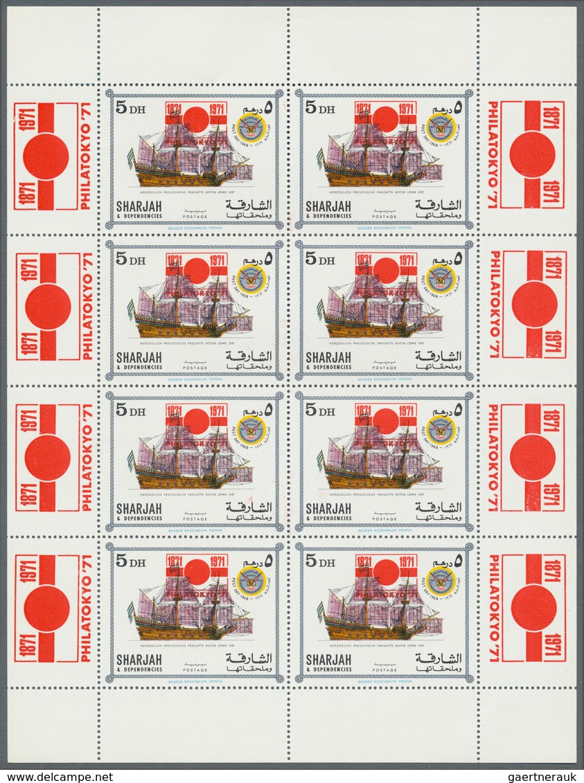 Schardscha / Sharjah: 1972, Sailing Ships With Opt. Of Red PHILATOKYO '71 Emblem On Stamps And In Ma - Sharjah