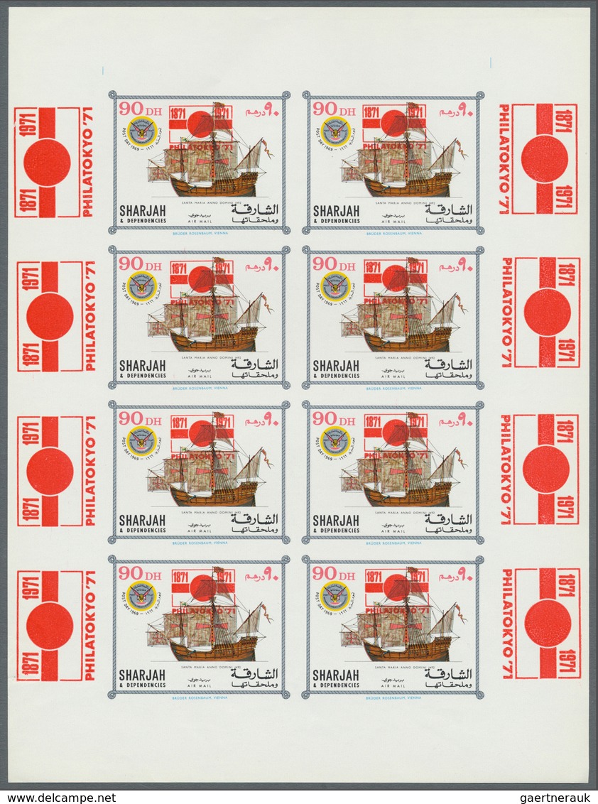 Schardscha / Sharjah: 1972, Sailing Ships With Opt. Of Red PHILATOKYO '71 Emblem On Stamps And In Ma - Sharjah