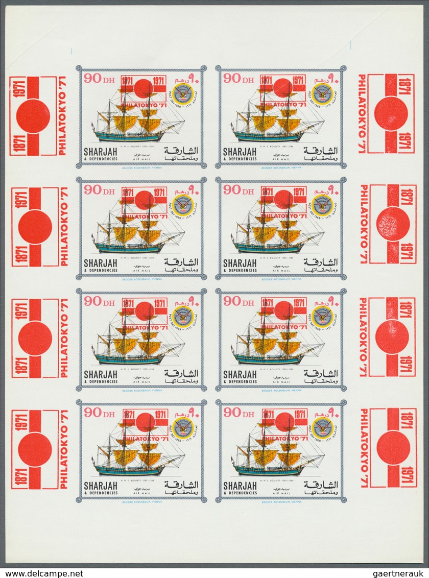 Schardscha / Sharjah: 1972, Sailing Ships With Opt. Of Red PHILATOKYO '71 Emblem On Stamps And In Ma - Sharjah