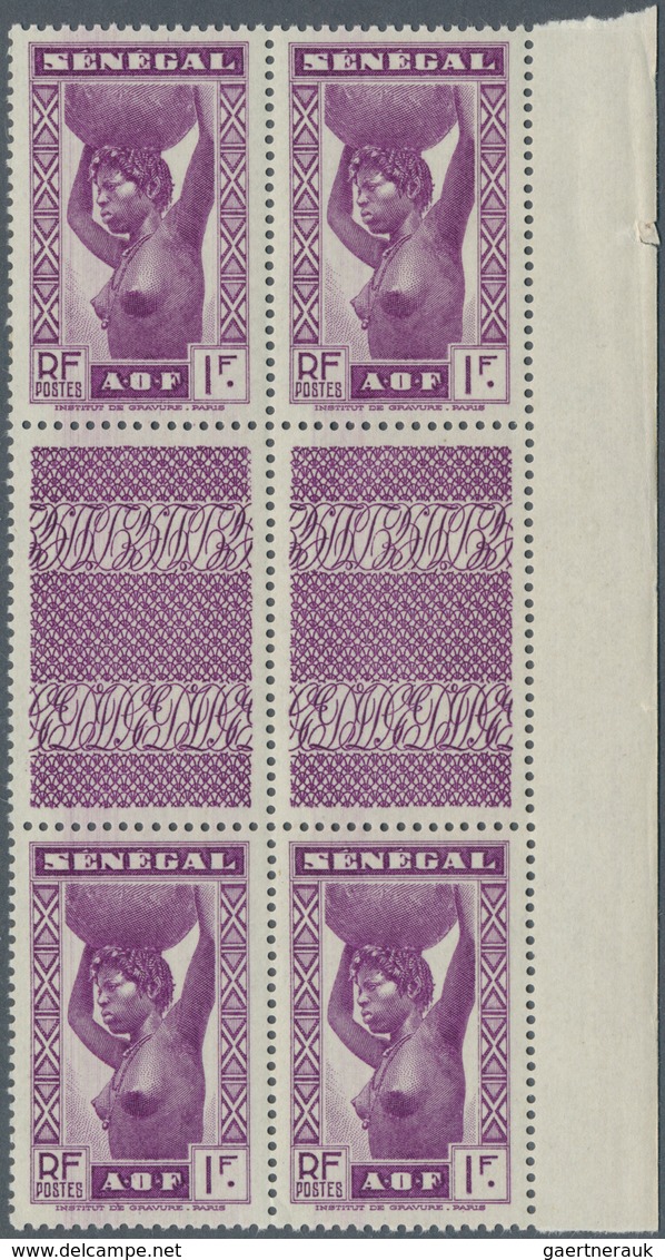 Senegal: 1938, Definitves "Senegalese Woman", 1fr. Violet, 30 Vertical Gutter Pairs (=60 Stamps), Un - Autres & Non Classés