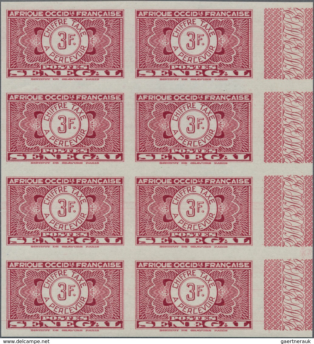 Senegal - Portomarken: 1935, Coins/burelage, 5c. To 3fr. IMPERFORATE, Set Of Eight Values (without 1 - Timbres-taxe
