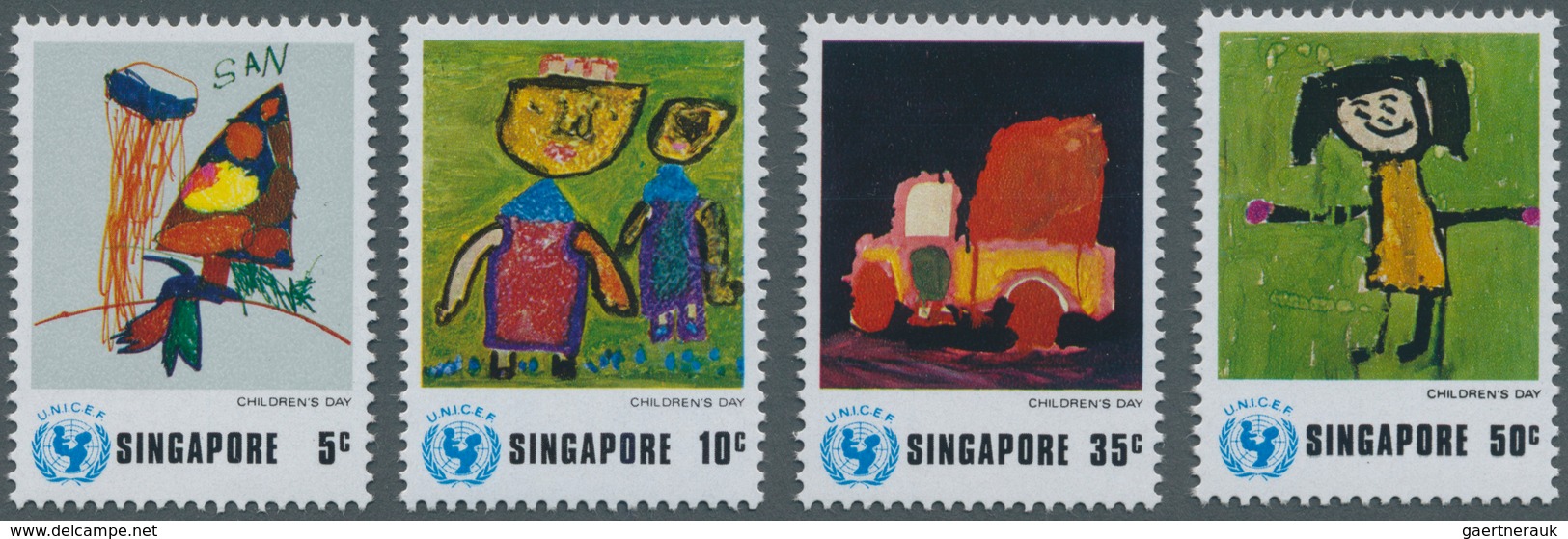 Singapur: 1974, UNICEF Children’s Day Complete Set Of Four With Different Drawings Made From Childre - Singapour (...-1959)