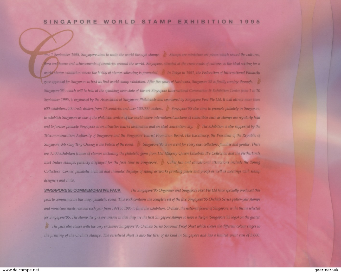 Singapur: 1991/1995, Stamp Exhibition SINGAPORE '95 ("Orchids"), Lot Of 88 Presentation Folders With - Singapour (...-1959)