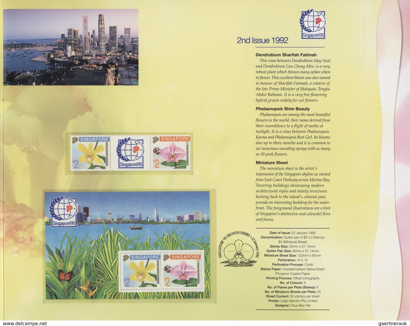 Singapur: 1991/1995, Stamp Exhibition SINGAPORE '95 ("Orchids"), Lot Of 88 Presentation Folders With - Singapour (...-1959)