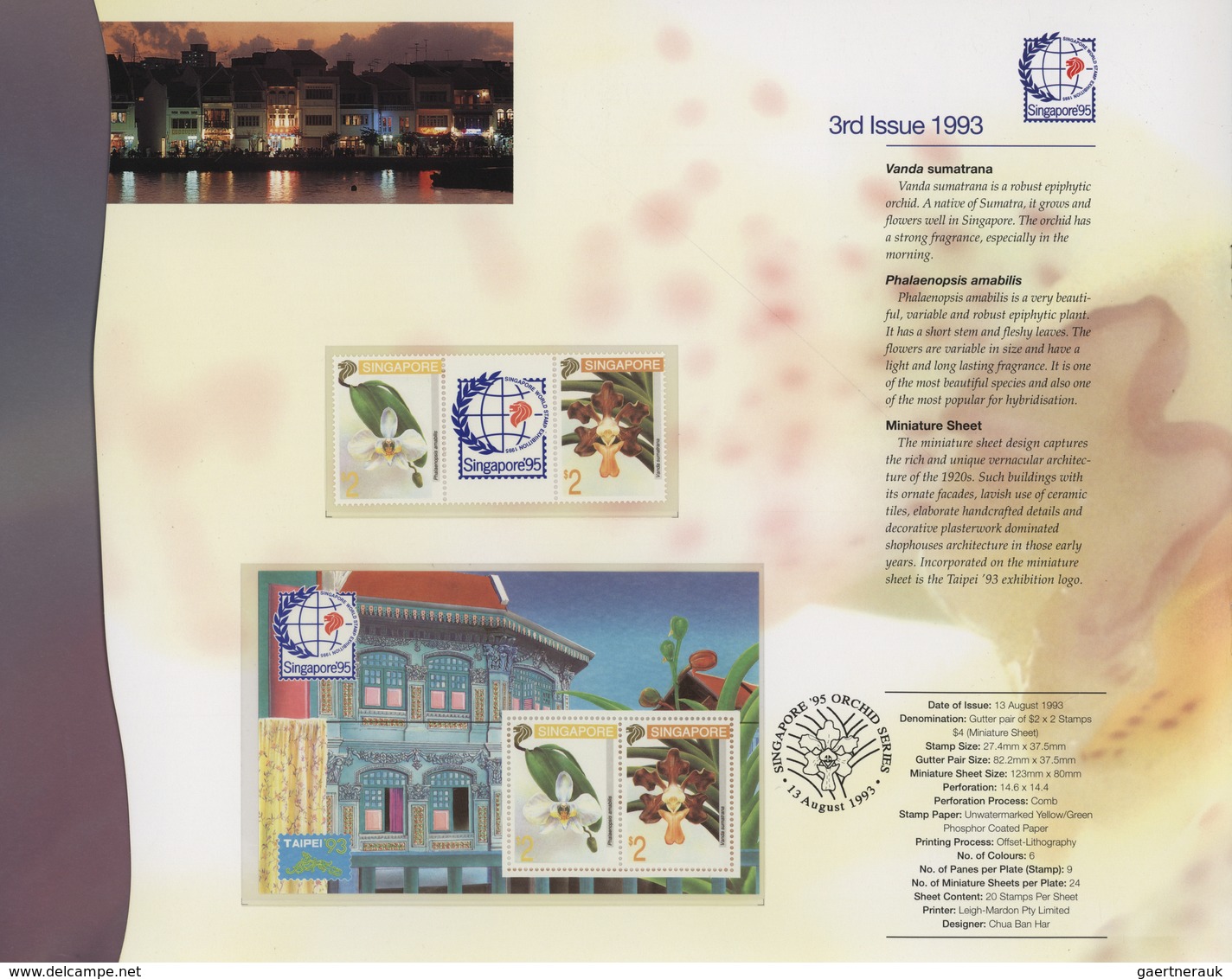 Singapur: 1991/1995, Stamp Exhibition SINGAPORE '95 ("Orchids"), Lot Of 88 Presentation Folders With - Singapour (...-1959)
