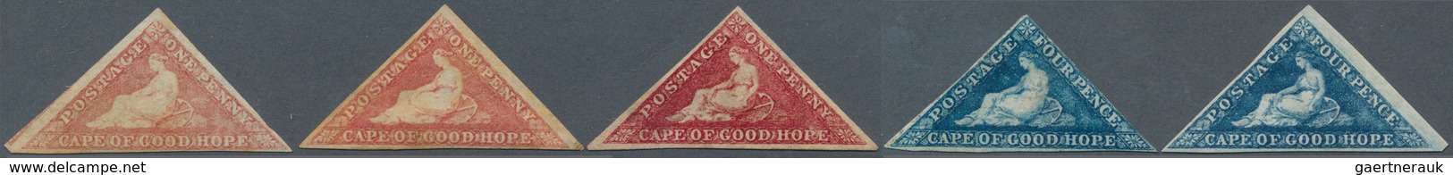 Kap Der Guten Hoffnung: 1855/1864 (ca.), Lot Of Five Unused Traingulars, 1d. (3) And 4d. Blue (2), S - Cap De Bonne Espérance (1853-1904)