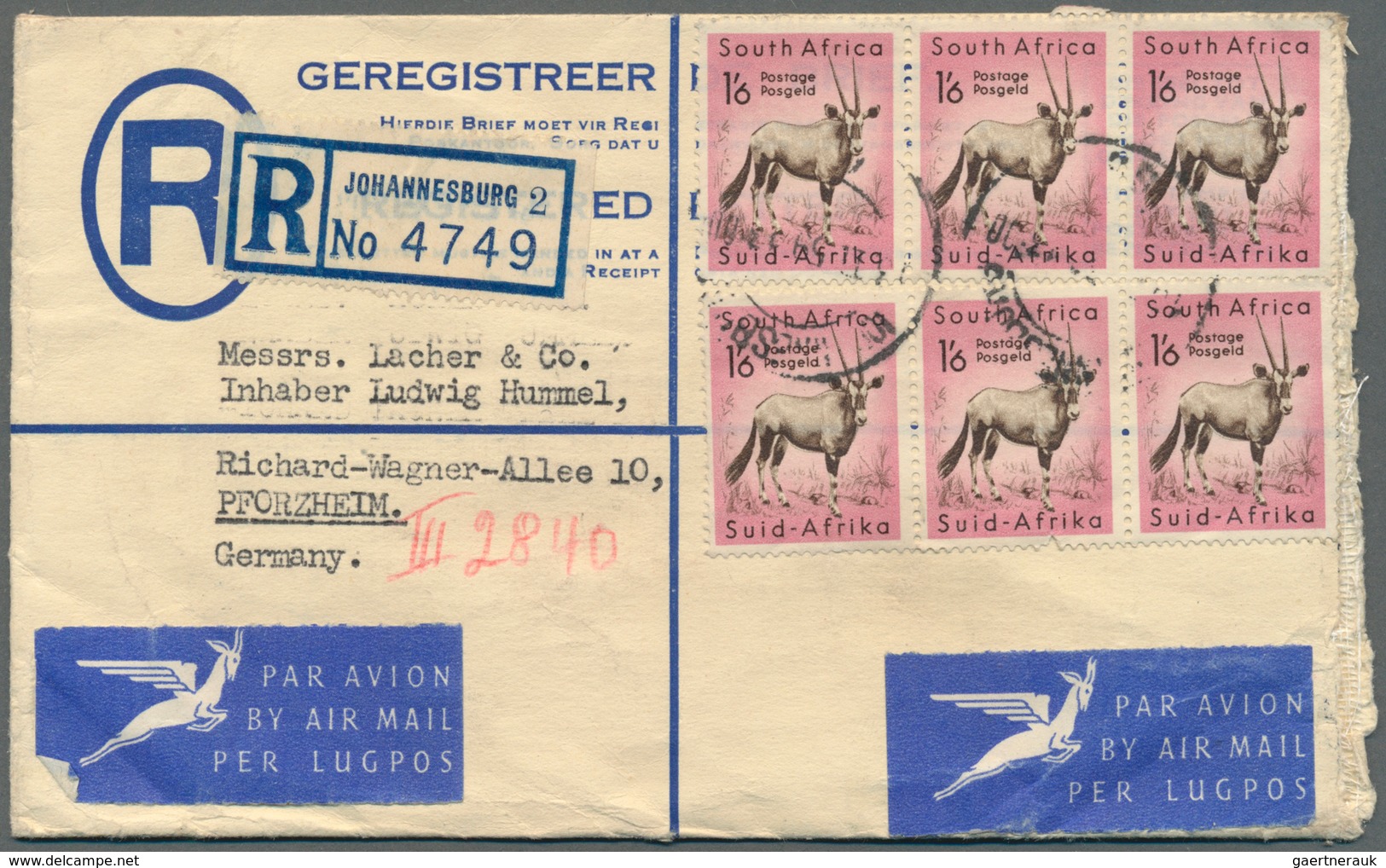 Südafrika - Ganzsachen: 1958, South Africa/South West Africa, Group Of Five Uprated Registered Stati - Other & Unclassified