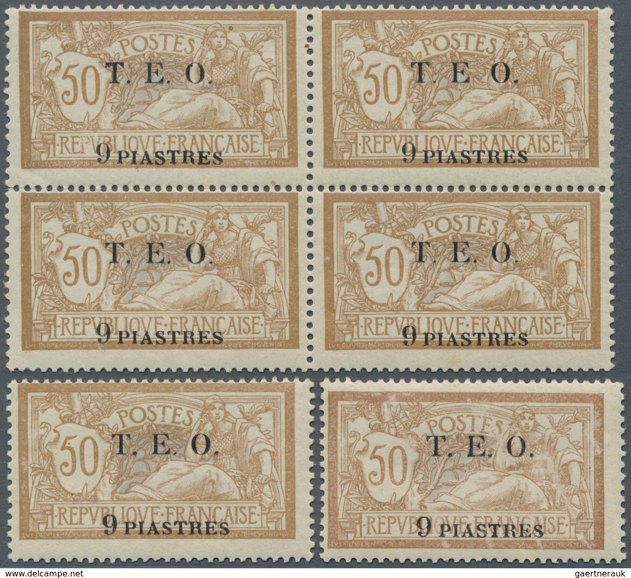 Syrien: 1919, T.E.O. Overprints, 9pi. On 50c. Brown/light Blue, Lot Of Twelve Mint Copies (incl. Two - Syrie