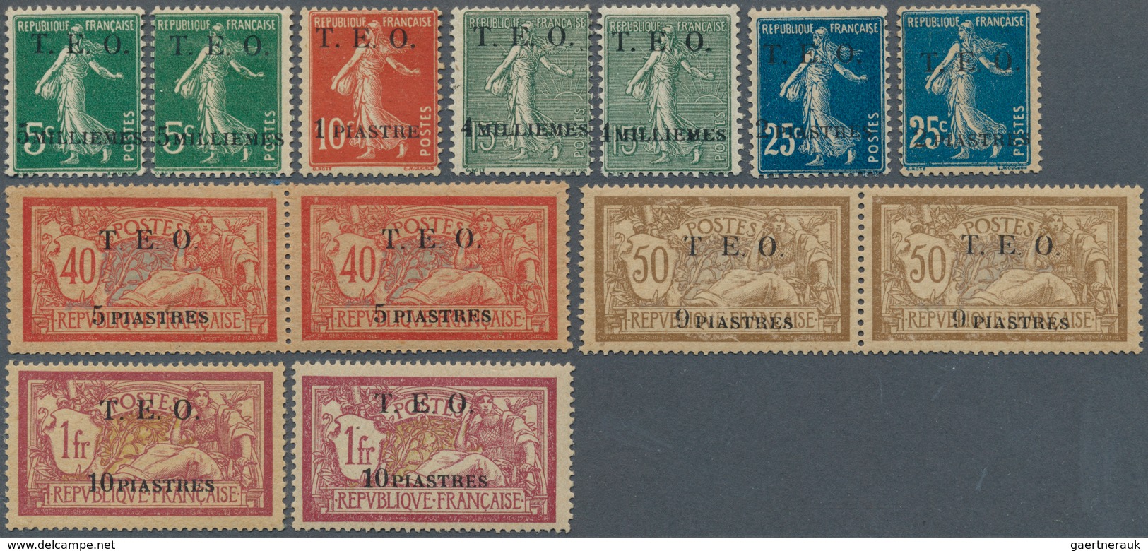 Syrien: 1919, T.E.O. Overprints, Mint Assortment Of 19 Stamps Incl. Two Horiz. Pairs 5pi. On 40c., H - Syrie