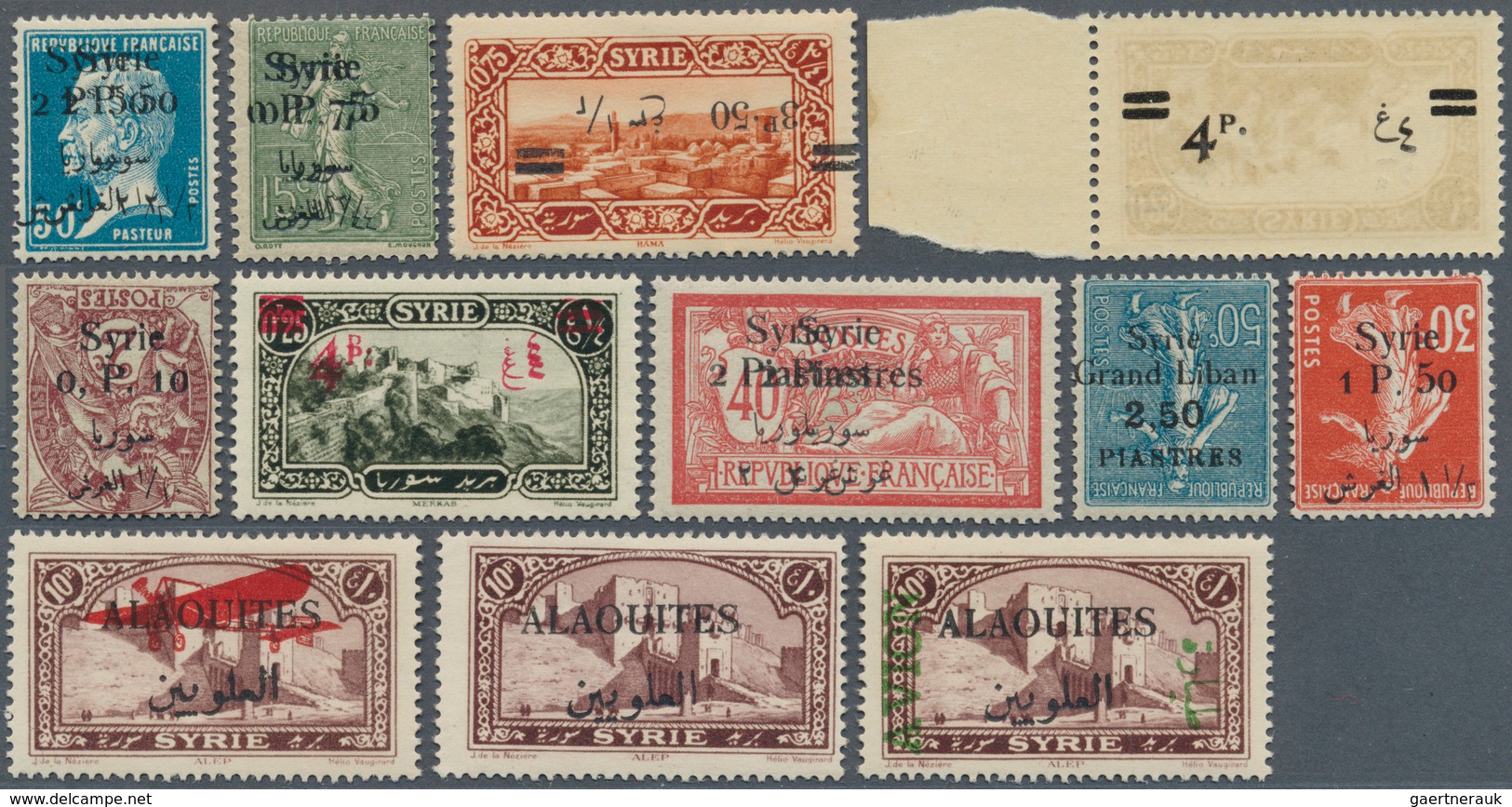 Syrien: 1920-80, Collection Alaouties On Album Pages Mint And Used, Mint Block Of 25 0,5 P. On 0,1 P - Siria