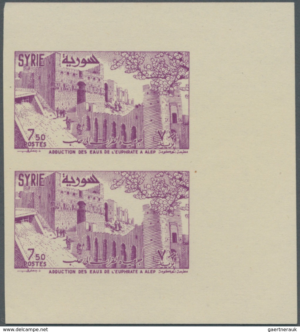 Syrien: 1955/1958, Group Of 14 Imperforate Stamps: 1955 Alep Citadel Pairs, 1957 4th Damas Fair, 195 - Siria