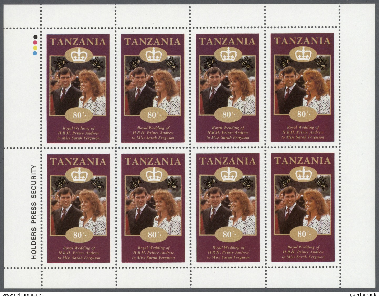 Tansania: 1986, Royal Wedding, 12 Sets Of Mini Sheets And 39 Copies Of Souvenir Sheet (30s./90s.), U - Kenya, Ouganda & Tanzanie