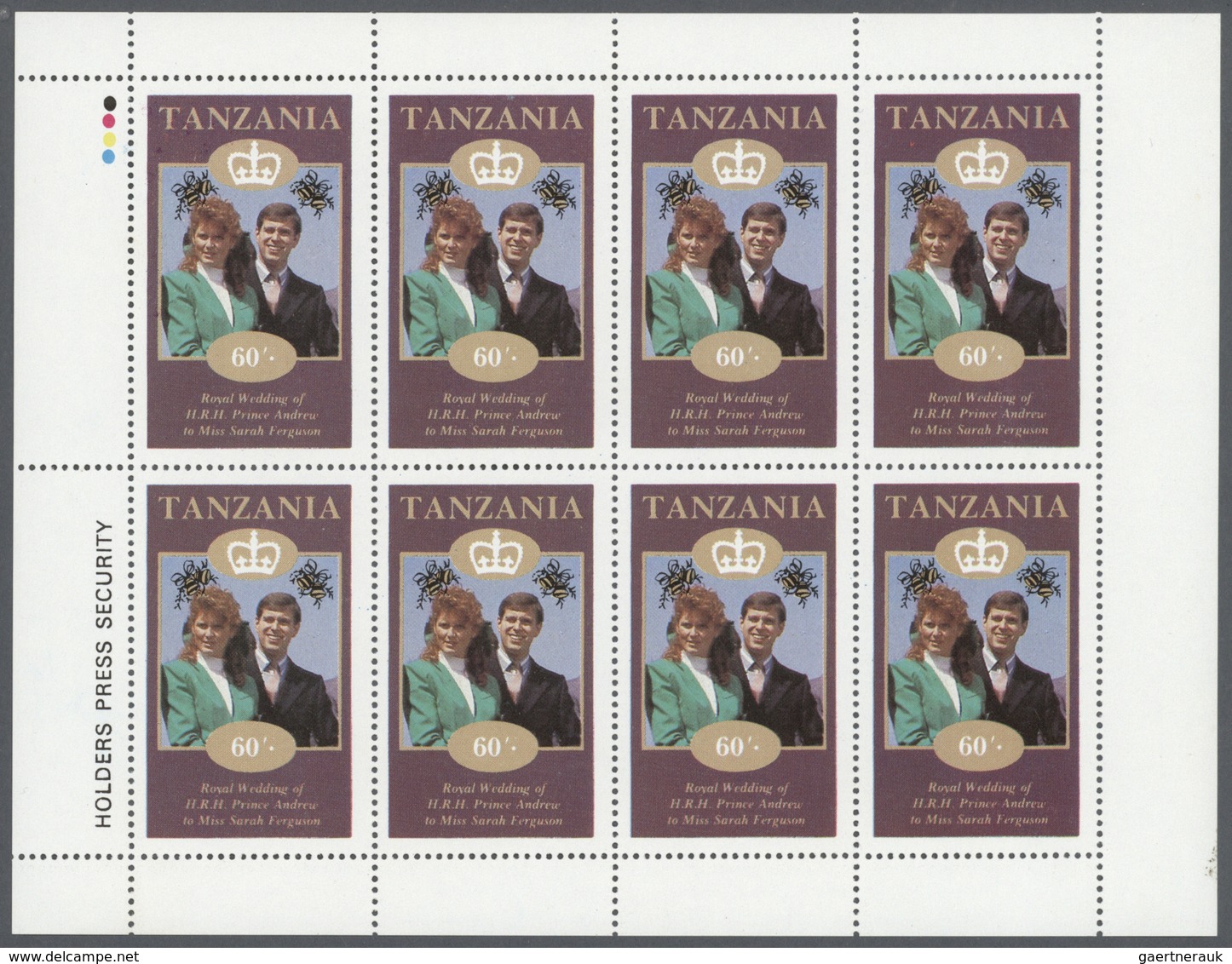 Tansania: 1986, Royal Wedding, 12 Sets Of Mini Sheets And 39 Copies Of Souvenir Sheet (30s./90s.), U - Kenya, Uganda & Tanzania