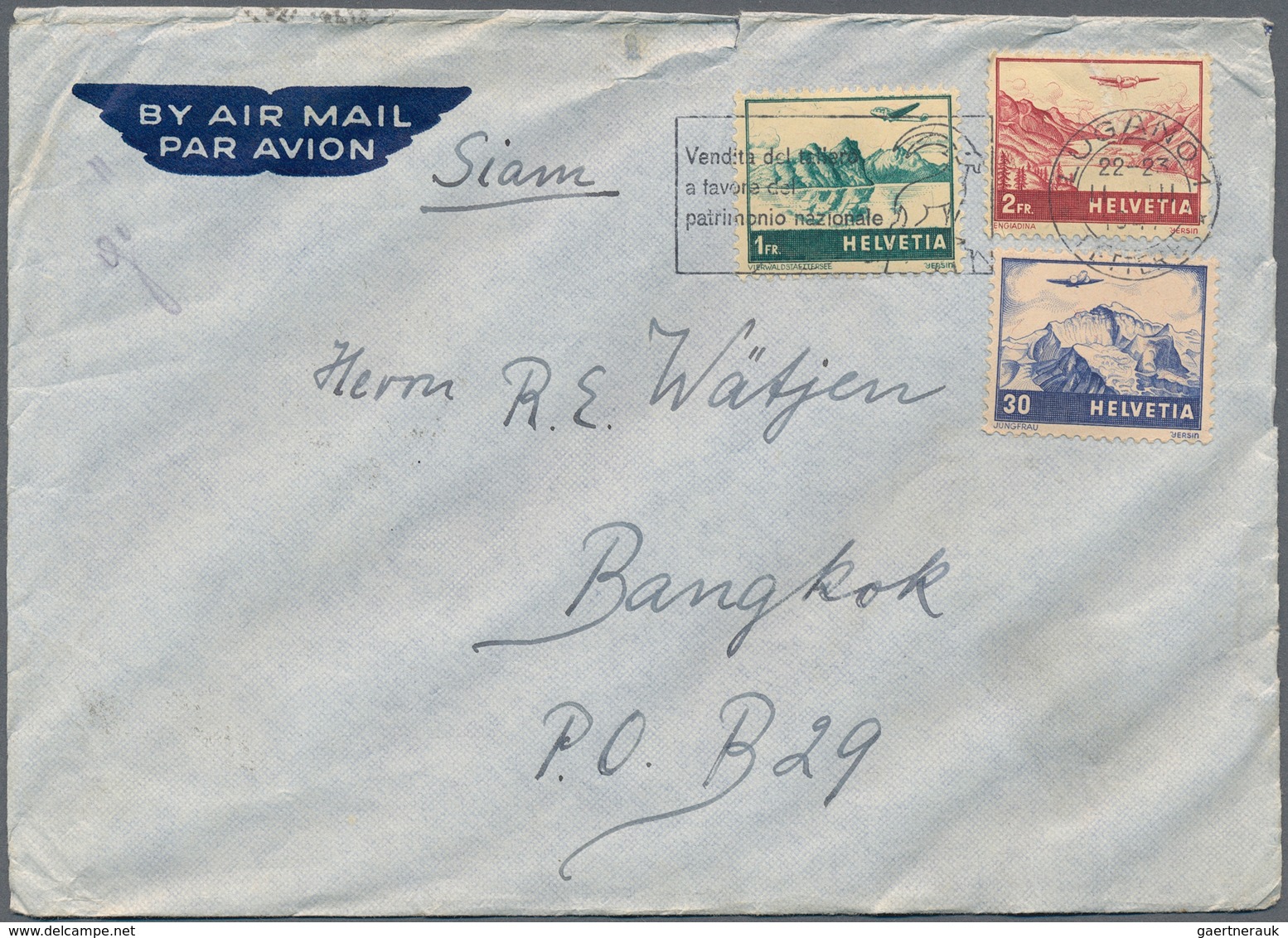 Thailand: 1946-47: Group Of Nine Airmail Covers From Switzerland To Thailand, Different Frankings, A - Thaïlande