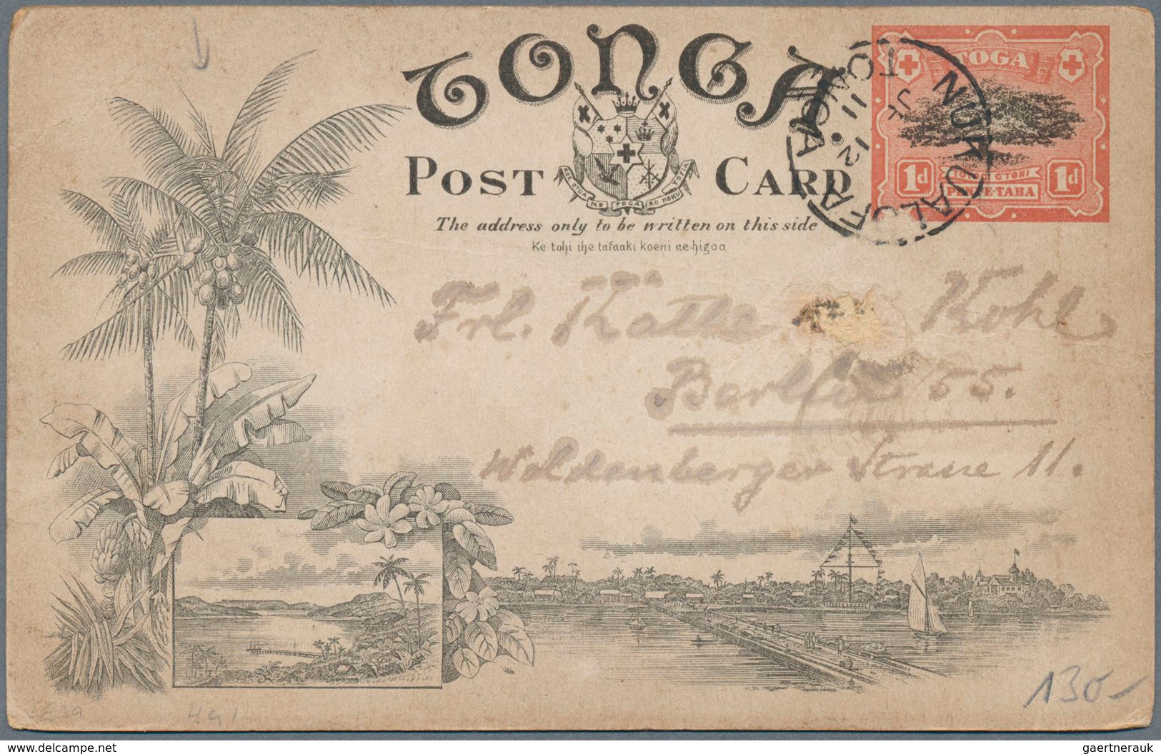 Tonga: 1910, Four 1 D Stationery Cards With Coloured Pictures On Backside All Sent From NUKUALOFA To - Tonga (...-1970)